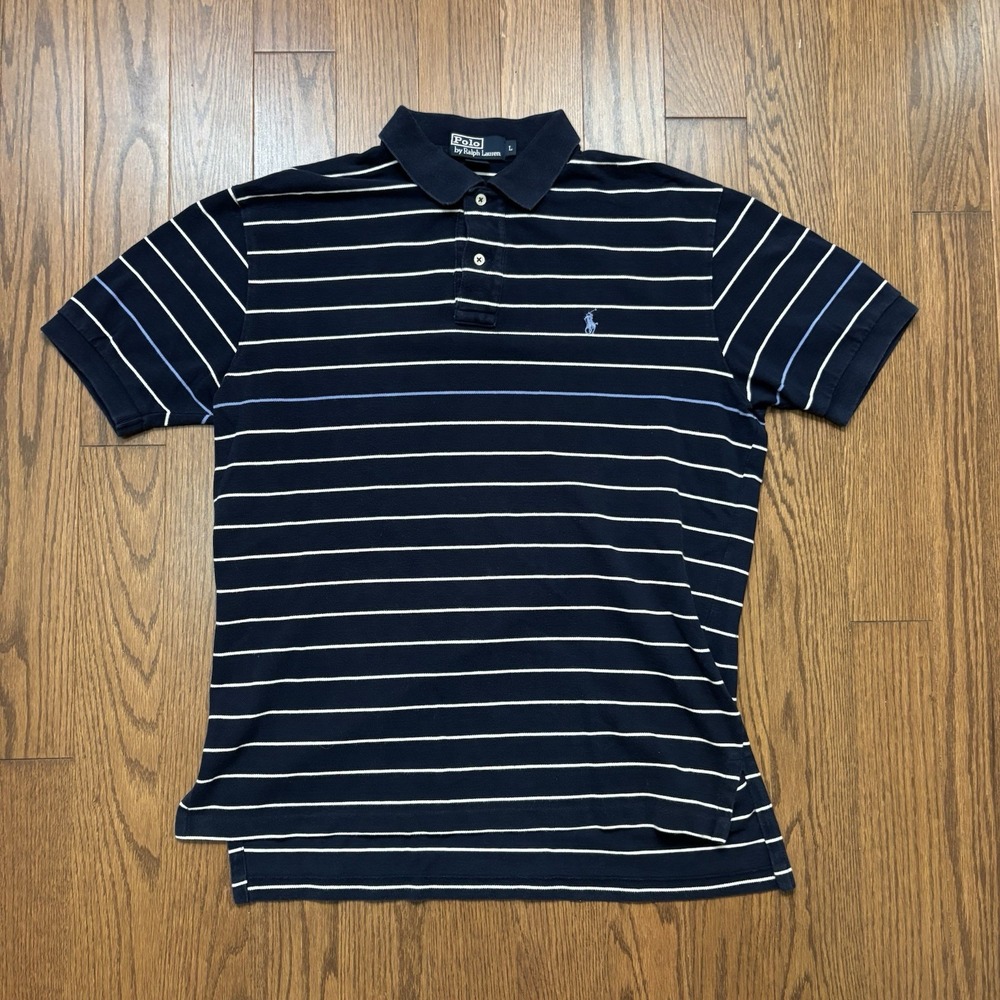 Vintage Polo Ralph Lauren Striped Polo Shirt Blue Pony Y2K 90s Mens Large